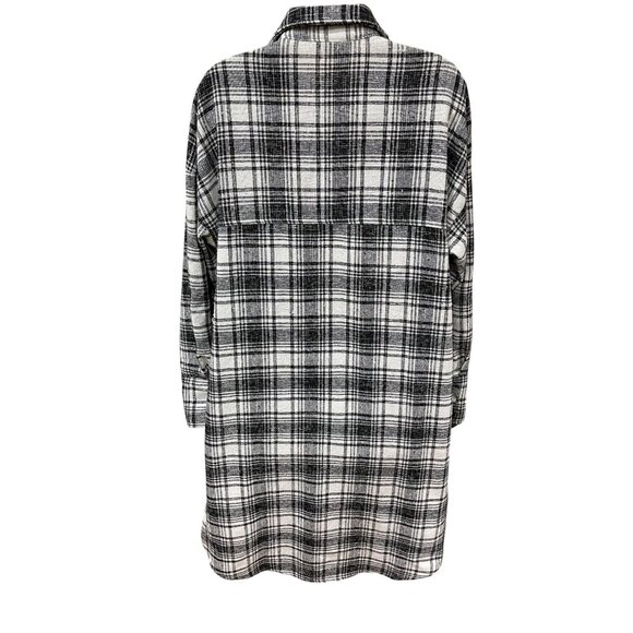 Vici Small Plaid Button-Down Longline Shirt Jacket In Black & White Oversized Si - Picture 4 of 10